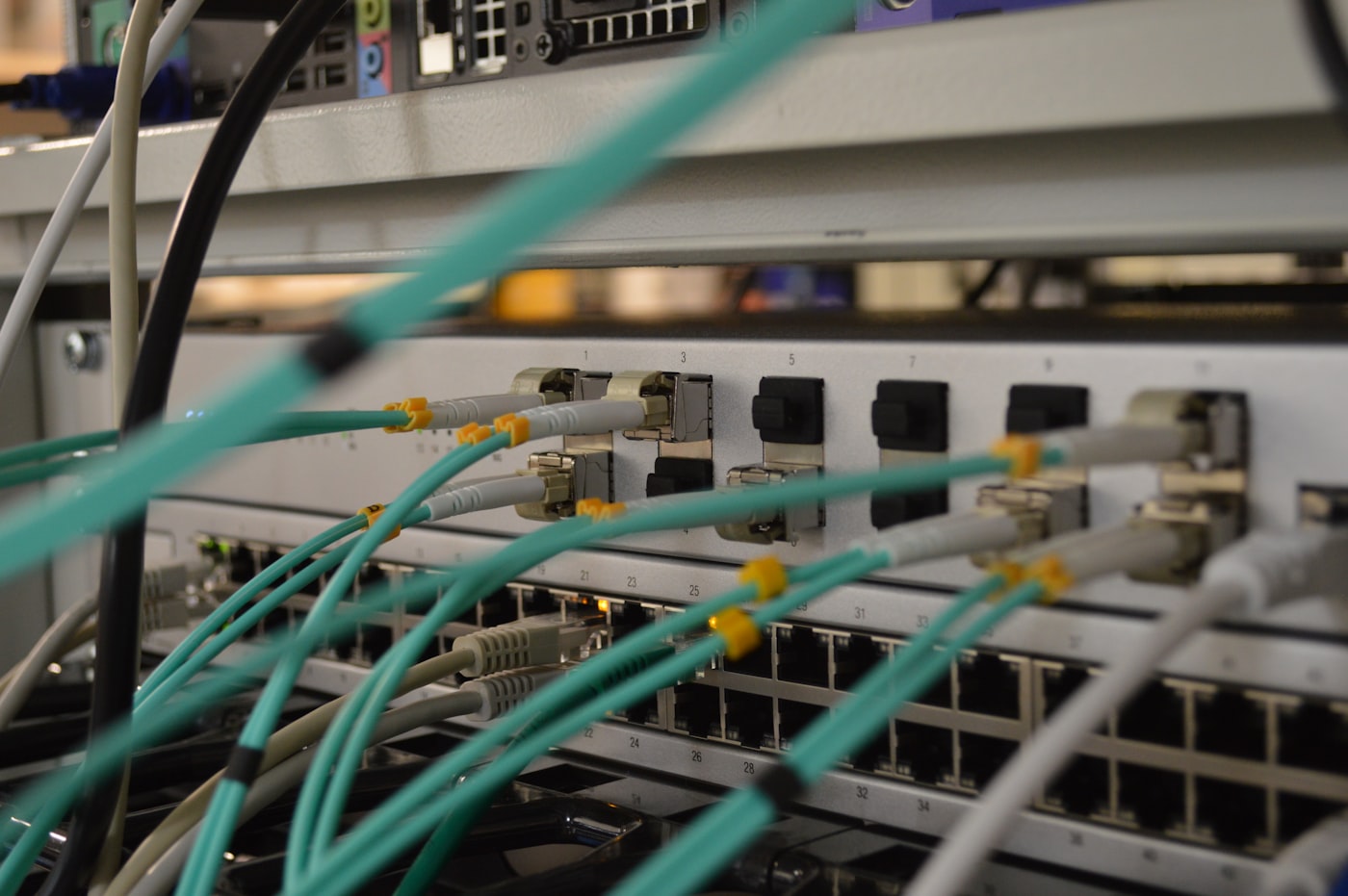 Network switches and fiber used in cybersecurity and infrastructure protection